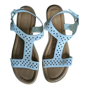 Nine West White T-Strap Star Cut-Out Flat Sandals Women's 8.5M